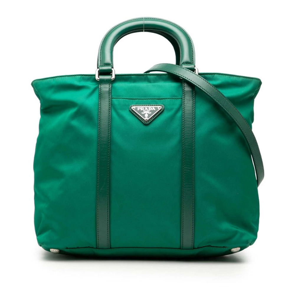 Prada Triangle Plate 2way Shoulder Bag Green Leather